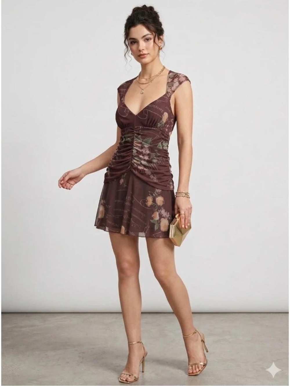 Silence + Noise Italian Purple Mesh V Neck Cocktail Mini Dress